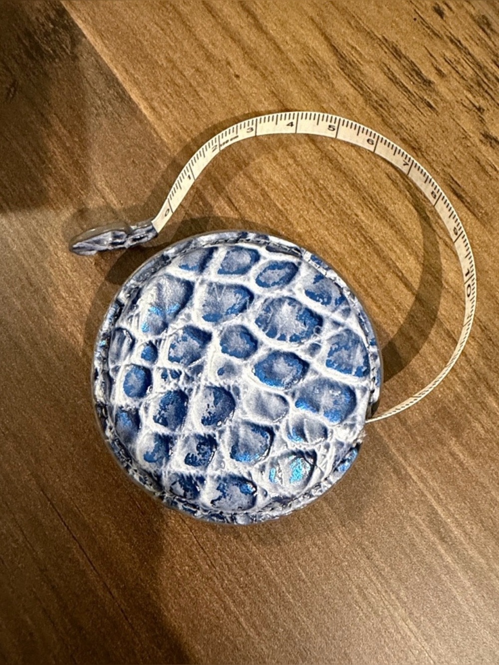 Brahmin Blue Quilted-Texture Round Tape Measure